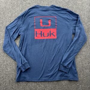 Huk Performance Fishing Shirt Men M Blue Long Sleeve